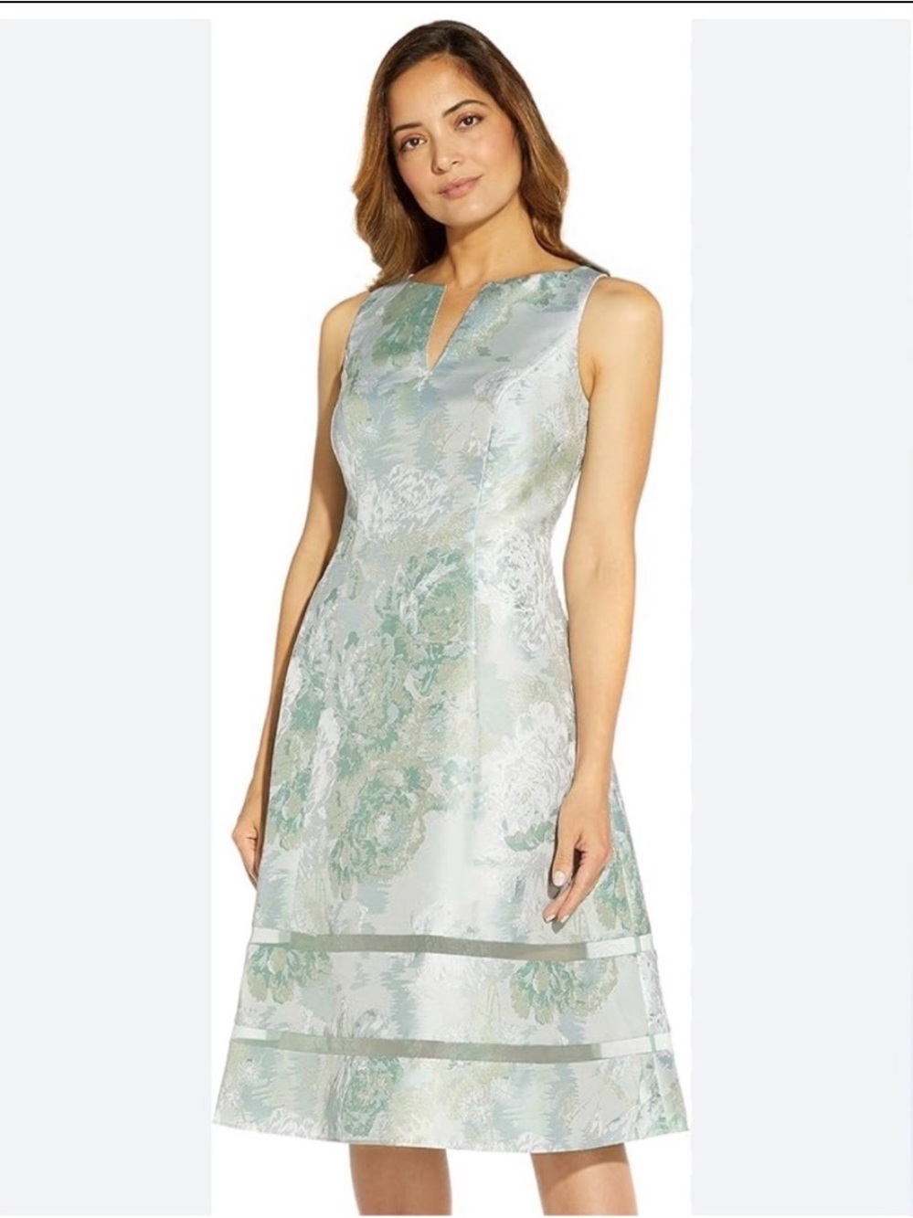 Adrianna Papell Mint Green Floral Jacquard Organza Trim Dress Special Occasion